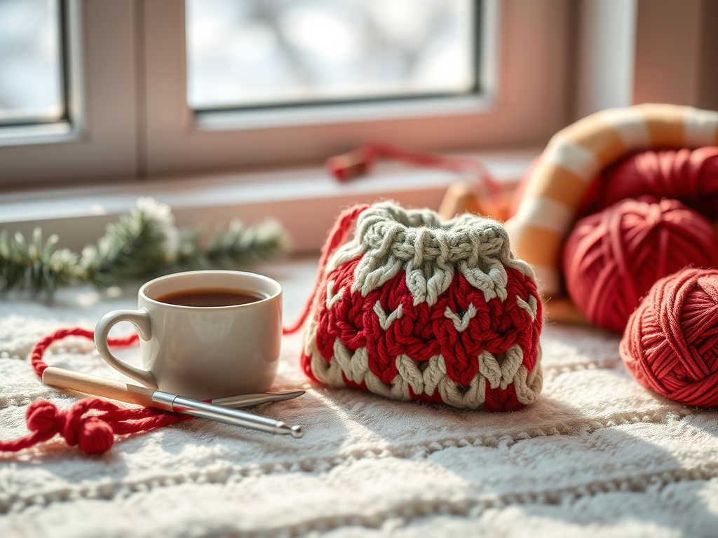 crochet navideño fácil: un minipouch en crochet en colores navideños